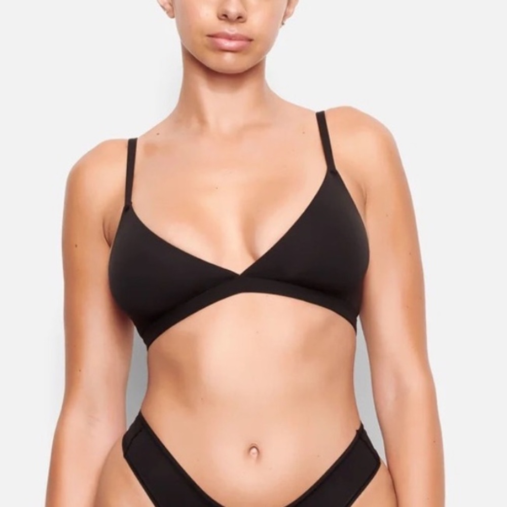 NWT Skims Fits Everybody Cotton Jersey Triangle Bralette Size Medium Onyx Black